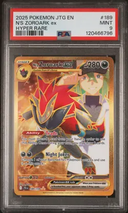 2025 POKEMON JTG EN-JOURNEY TOGETHER HYPER RARE #189 N'S ZOROARK EX PSA 9 - Image 1