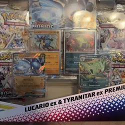 Pokemon Prismatic Evolutions Lucario Ex & Tyranitar Ex Premium Collection X2 - Image 4