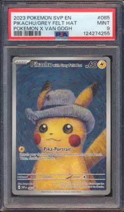 2023 POKEMON SVP BLACK STAR PROMO PIKACHU VAN GOGH GREY FELT HAT #085 PSA 9! - Image 1