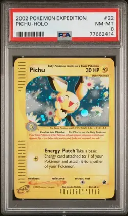 2002 POKEMON EXPEDITION #22 PICHU HOLO PSA 8 NM - MT - Image 1