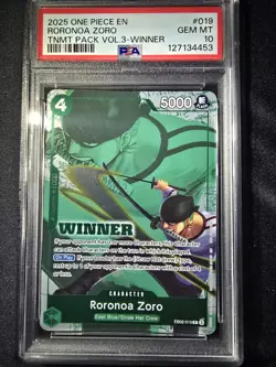 ONE PIECE EB02-019 Roronoa Zoro WINNER Promo PSA 10 Gem Mint EN - Image 1