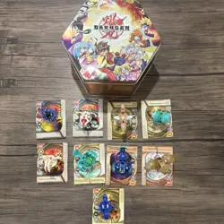 Spin Master Bakugan TCG Lot 9 Cards Motarres Tuskor Figures & Collector Tin - Image 1