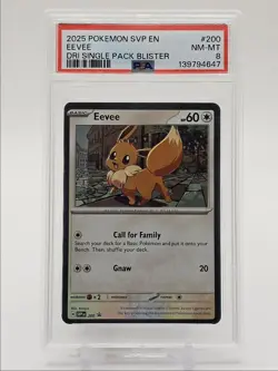 EEVEE 2025 POKEMON S&V PROMO DRI SINGLE PACK BLISTER #200 PSA 8 Q2262 - Image 1
