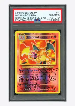 Pokemon PSA8 AUTO10 Charizard Rev. Holo Mitsuhiro Arita 2016 #11 Evolutions ENG - Image 1