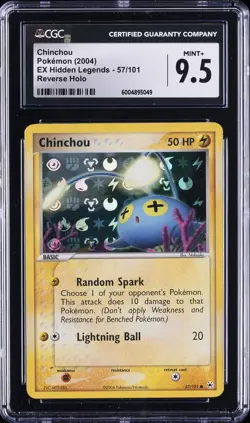 2004 POKEMON EX HIDDEN LEGENDS - REVERSE HOLO #57/101 CHINCHOU CGC 9.5 - Image 1