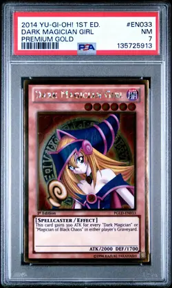 Dark Magician Girl PGLD-EN033 1st Edition Premium Gold Yugioh PSA 7 *913 - Image 1