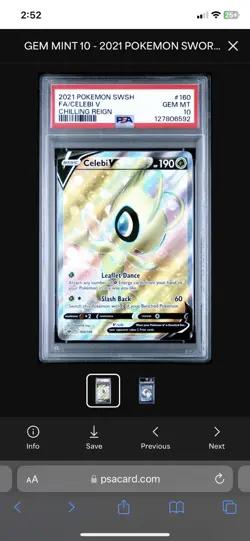 PSA 10 Celebi V Full Art Chilling Reign 160/198 2021 Pokemon SWSH Mint! - Image 1