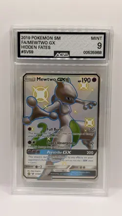 Pokemon TCG Mewtwo GX Hidden Fates Sv59/Sv94 Holo Full Art AGS 9 - Image 1