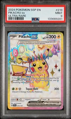 133669281 Pikachu ex 2024 Pokemon Scarlet Violet Surging Sparks #219 PSA 9 - Image 1