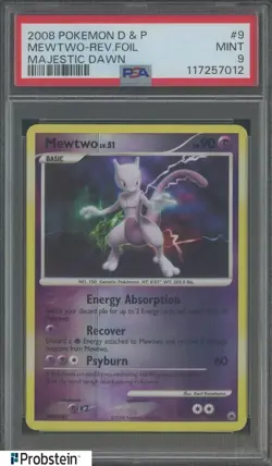 2008 Pokemon D & P Majestic Dawn #9 Mewtwo Reverse Foil PSA 9 MINT - Image 1