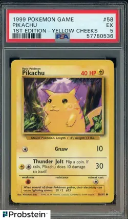 1999 Pokemon Game 1st Edition #58 Pikachu Yellow Cheeks PSA 5 EX - Image 1