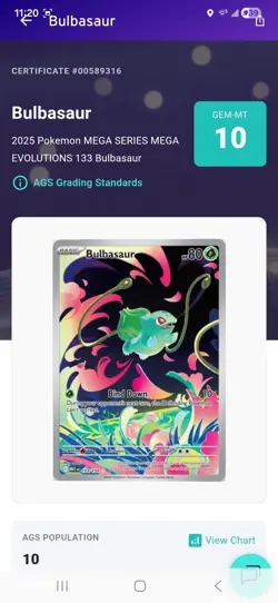 2025 POKEMON EN-MEGA EVOLUTION ILLUSTRATION RARE #133 BULBASAUR AGS 10 GEM MINT - Image 3