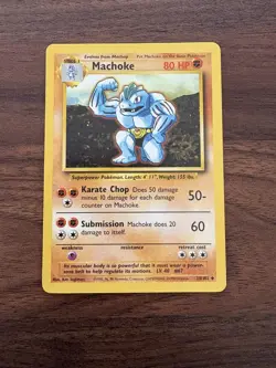 Machoke 34/102 Base Set Pokemon Card Uncommon Unlimited Ed. 1999 LP - Image 1