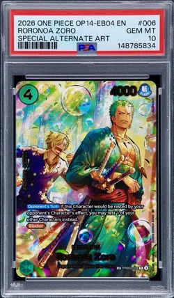 2026 ONE PIECE THE AZURE SEA'S SEVEN SPECIAL ALT ART #006 RORONOA ZORO PSA 10 - Image 1