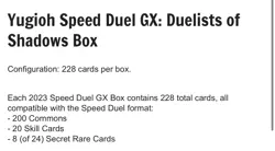 YuGiOh SPEED DUEL GX: DUELISTS OF SHADOWS MINI BOX 228 CARDS FACTORY SEALED - Image 3