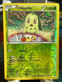 POKEMON CHIKORITA 1/122 COMMON REVERSE HOLOFOIL NM BREAKPOINT CARD - Image 1