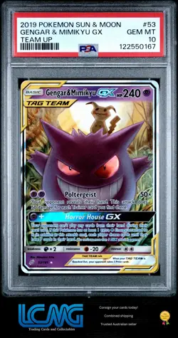 2019 Pokemon TCG Sun & Moon Team Up #53 Gengar & Mimikyu Gx PSA 10 - Image 1