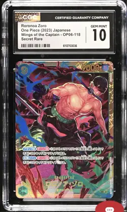 One Piece TCG Roronoa Zoro SEC CGC 10 Gem Mint Wings of The Captain OP06-118 - Image 1