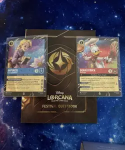 Disney Lorcana Stitch Rapunzel Donald Duck EPCOT Promo Cards with quest book - Image 1