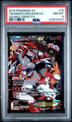 2015 POKEMON XY DOUBLE CRISIS #15 FULL ART/TEAM MAGMA'S GROUDON EX PSA 8 - Image 1