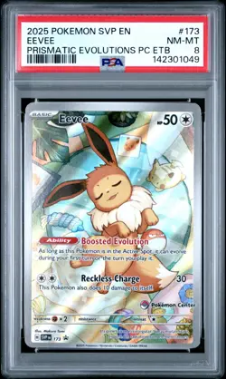 EEVEE 2025 POKEMON CENTER PRISMATIC EVOLUTIONS ETB STAR PROMO # 173 PSA 8 STAMP - Image 1