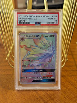 2017 POKEMON SUN & MOON SECRET #155 FULL ART SOLGALEO GX PSA 10 Rainbow - Image 1