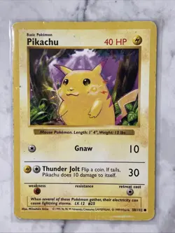 Pokemon Pikachu (Yellow Cheeks) 58/102 Base Set Shadowless MP (DMG) - Image 1