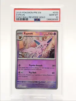 ESPEON 2025 POKEMON POKE BALL REVERSE HOLO RARE 033/131 PSA 10 Q3137 - Image 1
