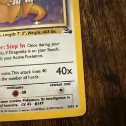 Dragonite 4/62 Rare Fossil Holo 1st Edition Pokemon NICE CARD! - Image 5