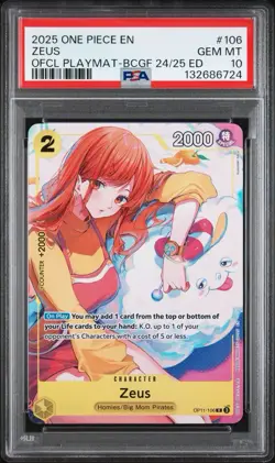 PSA 10 Zeus OP11-106 Official Playmat Bandai Card Games Fest 24/25 One Piece - Image 1