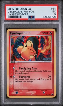 2005 POKEMON EX UNSEEN FORCES #54 CYNDAQUIL-REVERSE FOIL PSA 5 - Image 1