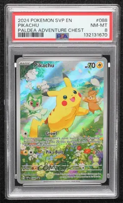 Pikachu (Paldea Adventure Chest) Holo Pokemon Scarlet & Violet Black Star PSA 8 - Image 1