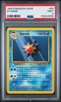 PSA 9 MINT Pokemon TCG Starmie 064/102 Base Set Vintage WOTC Slab - Image 1