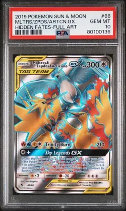 PSA 10 Pokemon Hidden Fates Moltres, Zapdos & Articuno GX 66/68 Full Art - Image 1