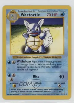Wartortle Shadowless Pokemon Base Set #42 1999 - Image 1