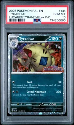 0060 Tyranitar Holo 2025 Pokemon SV Prismatic Evolutions Promo #135 PSA 10 - Image 1