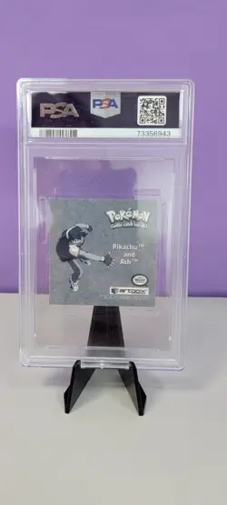 1999 POKEMON STICKERS #PR14 PIKACHU & ASH BONUS PRISM STICKER SERIES 1 PSA 8 - Image 2