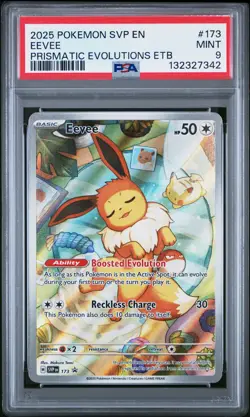 132327342 Eevee 2025 Pokemon SV Prismatic Evolutions ETB Promo #173 PSA 9 - Image 1