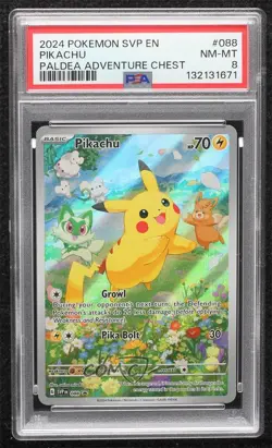Pikachu (Paldea Adventure Chest) Holo Pokemon Scarlet & Violet Black Star PSA 8 - Image 1