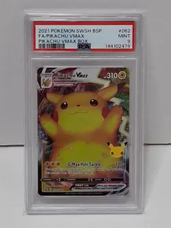 2021 POKEMON SWSH BLACK STAR PROMO PIKACHU VMAX BOX FULL ART/PIKACHU VMAX PSA 9 - Image 1