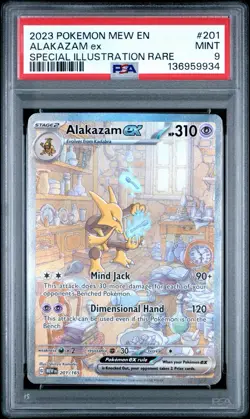 2023 POKEMON MEW EN-151 #201 ALAKAZAM EX SPECIAL ILLUSTRATION RARE PSA 9 - Image 1