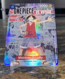 NCAA Bandai Namco One Piece CCG Monkey D. Luffy US Voyage Promo Full Art Holo E - Image 1
