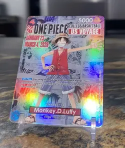 NCAA Bandai Namco One Piece CCG Monkey D. Luffy US Voyage Promo Full Art Holo E - Image 2