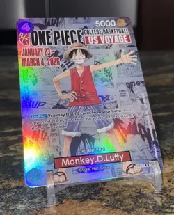 NCAA Bandai Namco One Piece CCG Monkey D. Luffy US Voyage Promo Full Art Holo E - Image 3