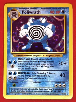 Pokemon 1999 TCG Poliwrath Base Set Holo Rare Card 13/102 90 HP Stage 2 VINTAGE - Image 2