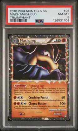 2010 POKEMON HEARTGOLD & SOULSILVER TRIUMPHANT #95 MACHAMP-HOLO PSA 8 - Image 1