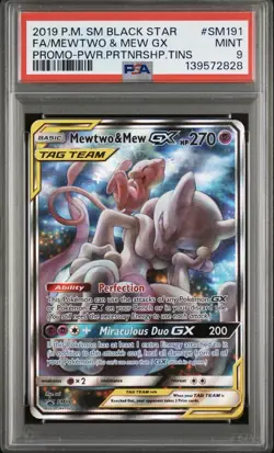 PSA 9 2019 POKEMON SM BLACK STAR PROMO #SM191 FULL ART/MEWTWO & MEW GX TAG TEAM - Image 1