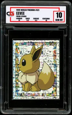 1999 Pokemon Topps Merlin #S21 SPECIAL GLITTER HOLO PRISM Sticker Eevee ~ CG 10 - Image 1