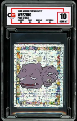 1999 Pokemon Topps Merlin S17 SPECIAL GLITTER HOLO PRISM Sticker Weezing ~ CG 10 - Image 1
