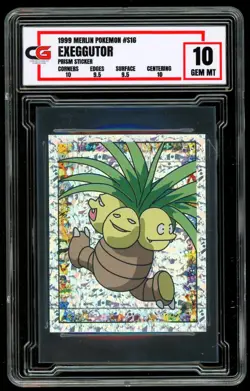 1999 Pokemon Topps Merlin S16 SPECIAL GLITTER HOLO PRISM Sticker Exeggutor CG 10 - Image 1